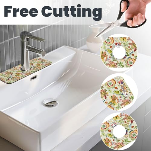 Boho Floral Mandala Yellow 15" X 5.5" Kitchen Sink Splash Guard Faucet Faucet Guard Draining Mat Sink Splash Guard Faucet Kitchen Bathroom - color: Boho Floral Mandala Yellow