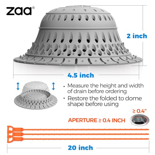 zaa 5 Pcs Bathtub & Shower Drain Hair Catcher, 2 Pack Silicone Collapsible Drain Protector and Drain Cover with 3 Snake Drain Clog Removers, for Pop-Up and Regular Drains of Tub, Shower, Bathroom - color: Gray Red