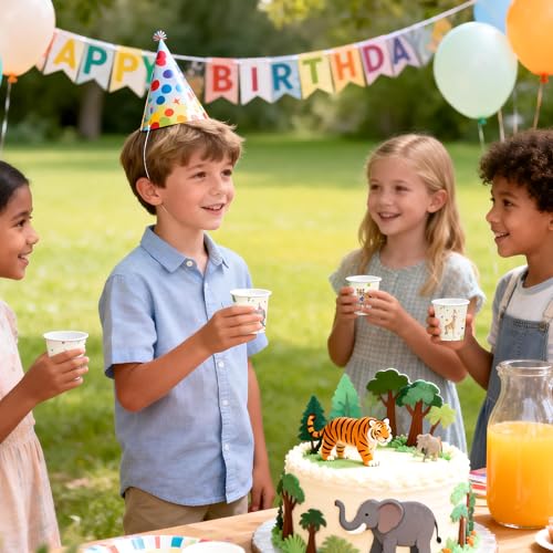 WRAPAHOLIC 3oz Paper Cups - 100 Pack Disposable Bathroom Cups with Birthday Giraffe, Penguin, Tiger and Elephant Design, Small Mouthwash Cup for Toothbrush Rinse, Home and Animal Birthday Party - color: Colorful Animal 4 Design