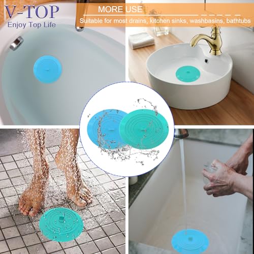 Bathtub Drain Stopper 2 Pack, 5 inches Silicone Tub Stopper Drain Cover, Bath Tub Plug Hair Stopper,Universal Flat Suction Hair Water Shower Stopper Bath Accessories (Blue&Green) - color: Blue&green