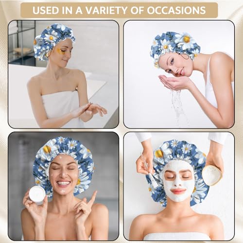 Shower Cap Adjustable Waterproof Double Layer Elastic Reusable Hair Bath Cap Cute Aesthetic for Women Girls-Chrysanthemum - color: R4-Chrysanthemum