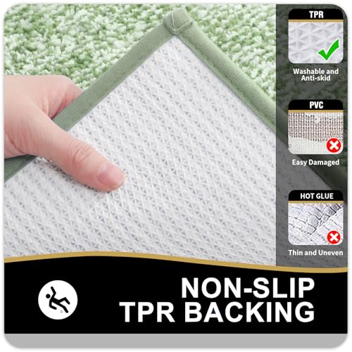 OLANLY Small Bathroom Rugs 24x16, Extra Soft and Absorbent Microfiber Bath Rugs, Non-Slip, Machine Washable, Quick Dry Shaggy Bath Carpet, Bath Mats for Bathroom Floor, Tub, Shower, Sage Green - color: Sage Green and White, size: 24" X 16"