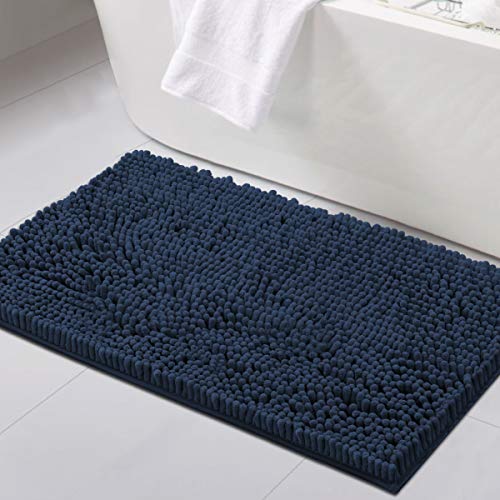 H.VERSAILTEX Bathroom Rugs Bath Mat Bath Rugs Bath Mats for Bathroom Non Slip Extra Thick Buncy Soft Chenille Bath Rug Fulffy Shag, Indoor Rug Carpet for Entry Living Room (Navy, 20" x 32") - color: Navy, size: 20" x 32"