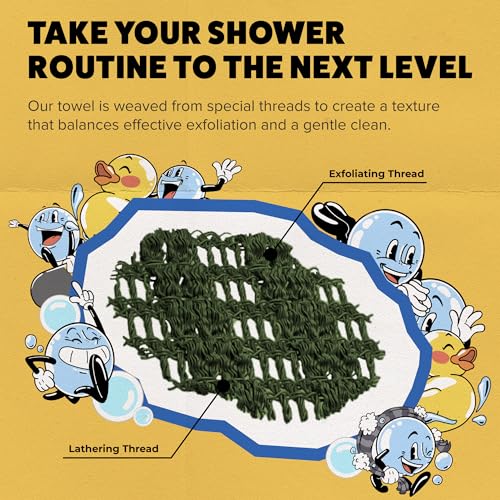 GOSHI Exfoliating Shower Towel - Long Body Scrubber for Back Acne, KP & Smooth Skin - Durable Rip-Resistant Weave, Quick-Dry Nylon Washcloth - Ethically Crafted in Gunma, Japan - Green - color: Green