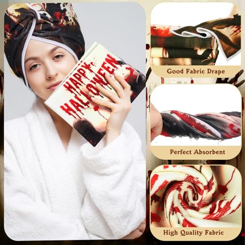 FuWeave 8 Pcs Halloween Help Me Shower Curtain Set for Bathroom Include Scary Ghost Shadow Bloody Hands Shower Curtain Towels Non Slip Rugs Toilet Lid Cover Bath Mat and 12 Hooks for Bathroom Decor - color: Bloody Hand