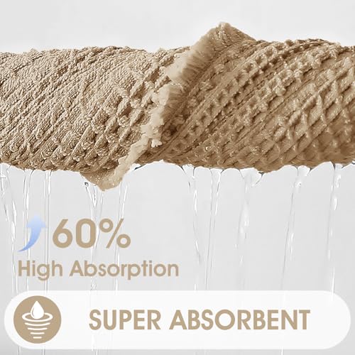 Upgraded Waffle Bath Mat Set 2 Piece Beige-Bordered, Super Absorbent Non-Slip Quick Dry Bathroom Rugs with Tassels, Machine Washable Ultra Soft Boho Bath Rugs for Floor, Bath Mats Boho Farmhouse Decor - color: Beige, size: 24"x17"+5'x2'