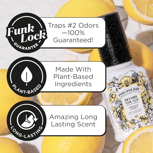 Poo-Pourri Before-You-Go Toilet Spray, Original Citrus, 4 Fl Oz, Up to 200 Uses, Bathroom Odor Deodorizer, Plant-Based with Essential Oils, for Home or Work, Lemon, Bergamot and Lemongrass Scent - size: 4 Fl Oz (Pack of 1)
