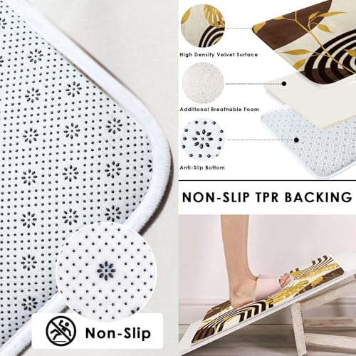 Boho Brown Shower Curtain Set with Toilet Lid Cover and Non-Slip Rugs, Gold Tropical Abstract Geometric 4 Pcs Modern Minimalist Vintage Shower Curtain for Bathroom Set with 12 Hooks - color: Brown