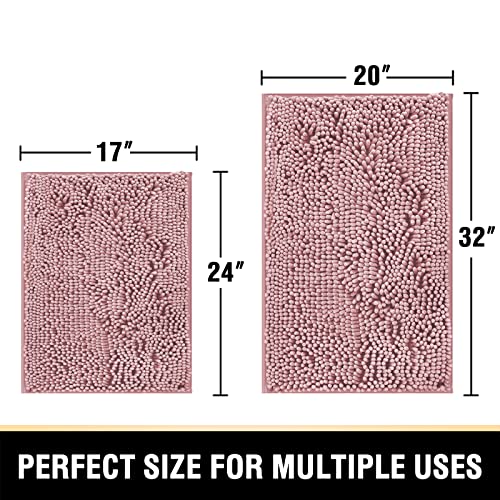H.VERSAILTEX Bathroom Rugs Bath Mats for Non Slip Luxury Chenille Extra Soft Absorbent Shaggy Mat Washable Fast Dry Sets 2 Piece (Coral Pink, 20'' x 32''/17'' 24'') - color: Coral Pink, size: 20" x 32" Plus 17" x 24"