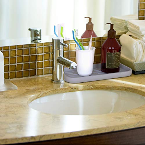 ZAPPOWARE Kitchen Sink Organizer | Silicone Sponge Holder - Storage Tray for Dish Sponge, Soap Dispenser, Scrubber 9.6"x 4.9" (Gray) - color: Gray