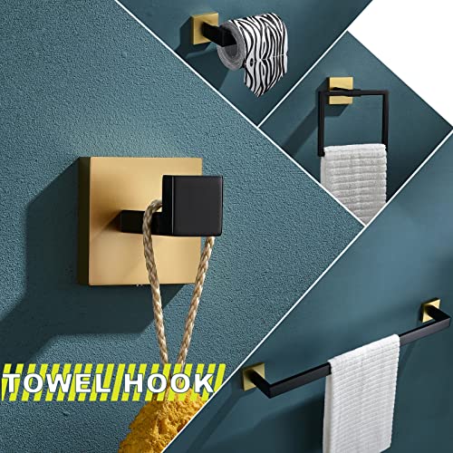 Bathroom Towel Bar Holder Sets Black and Gold 4-Piece Bathroom Hardware Set Stainless Steel Bath Accessories Kit. Wall Mounted,23.6 Inch - color: Black+gold, size: 4-Pieces Set-A