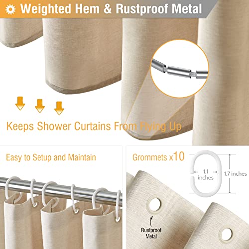 BTTN Stall Fabric Shower Curtain - 54x72 Inch Long Linen Textured Heavy Duty Shower Curtain Set with 10 Plastic Hooks, Hotel Spa Weighted Waterproof Neutral Bath Curtains for Bathroom - Cream/Beige - color: A - Cream, size: 54"W x 72"L (Pack of 1)