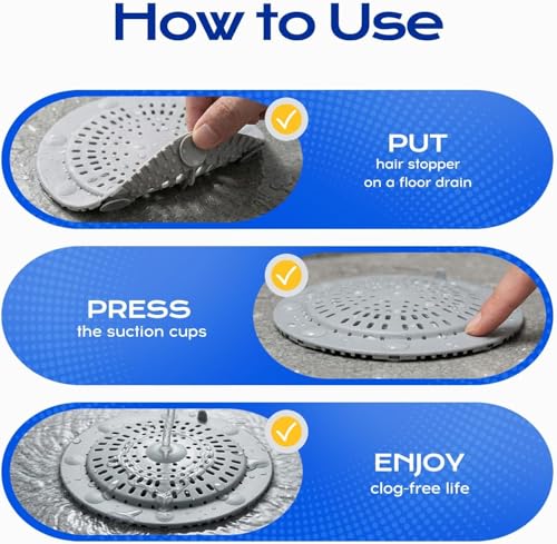 VLM 2 Pack Shower Drain Hair Catcher, Upgraded Drain Cover with Strong Suction Cups, Anti-Clog Hair Trap Stopper for Bathtub Shower Sink Laundry - color: Grey Classic Style