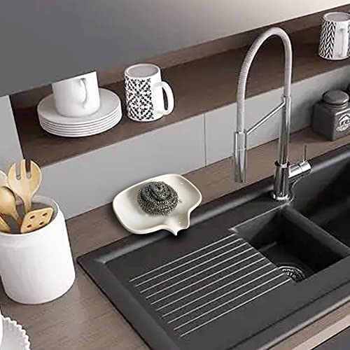 Multi-Color Ceramic Soap Dish for Kitchen or Bathroom, Easy to Clean, Self Draining Soap Holder, Keeps Soap Dry (White) - color: White
