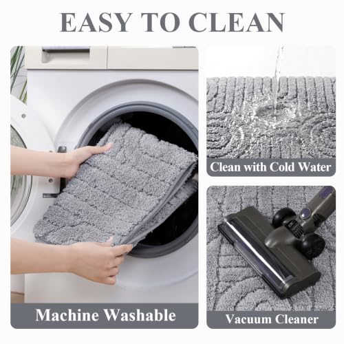 Vaukki Bathroom Rugs Sets 3 Piece, Light Grey Washable Non Slip Soft Bath Mats for Shower and Tub, Plush Absorbent Microfiber Toilet Rug U Shaped, 32x20+26x18+24x20 Inch - color: Light Grey, size: 18''x26''+20''x32''+20''x24''