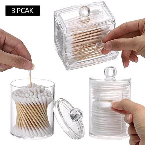 Tbestmax Bathroom Organizer Accessories Set-10 OZ,7 OZ Qtips Holder Storage with Clear Plastic Lids, Cotton Ball/Swabs Dispenser, Apothecary Container Jar 3 Pcs - color: Group B-Clear