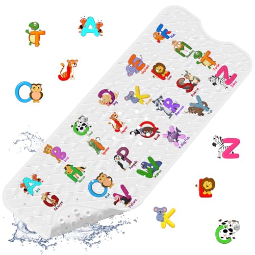 XIYUNTE Baby Bath Mat for Tub Non Slip Kids Bath Mat - 40''x16'' Extra Long Cartoon Bathtub Mat Non Slip Kids Shower Mat Eco-Friendly Toddler Bath Mats with Suction Cups, Machine Washable - color: H-white Alphabet