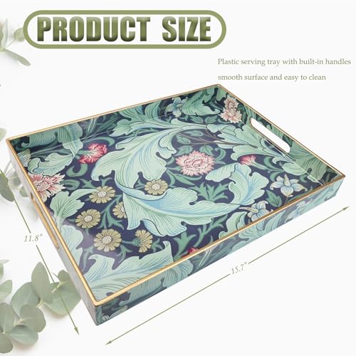 Spsyrine Serving Tray with Handles, Plastic Decorative Tray for Coffee Table, Living Room, Home Decor, Leicester - color: Multi F
