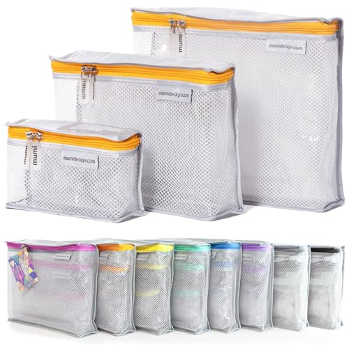 MUMI Travel Toiletry Bag Set of 3 – Clear TSA Approved Toiletry Bags for Women – Reusable Water-Resistant Makeup Organizer Pouches for Skincare, Cosmetics, Travel Accessories, Airport Packing - Orange - color: Orange