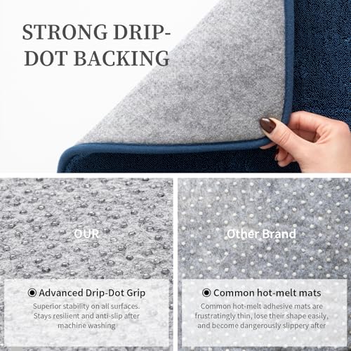 YIHOUSE Memory Foam Bathroom Rugs Sets 2 Piece - Extra Thick Soft Towel-Like Absorbent Bath Mat Set, Non Slip Machine Washable Bath Rugs Carpet for Bath, Tub and Shower (32"x20"+24"x17", Dark Blue) - color: Dark Blue, size: 1'5" x 2' (17"x24"+20"x32")