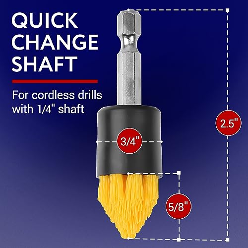Impresa Drill Brush Attachment Set - Pack of 10, 5 Tapered & 5 Flat, 6 in Extender - Rotary Grout Cleaning Brushes - Crevice Reach with Drill Extender Attachment - Home & Auto Detailing Scrub Heads