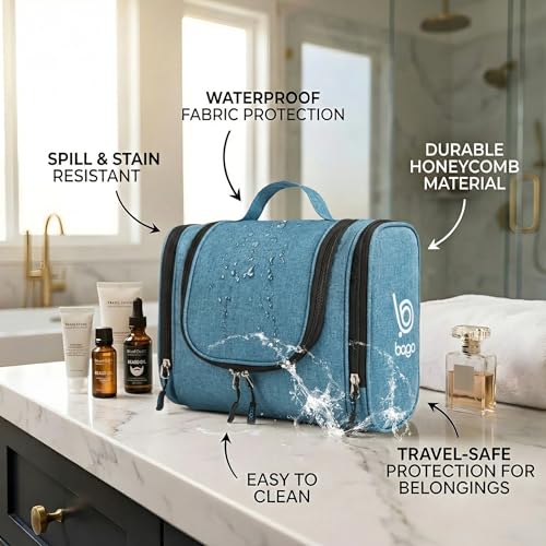 Bago Travel Toiletry Bag for Women and Men - Large Waterproof Hanging Large Toiletry Bag for Bathroom and Travel Bag for Toiletries Organizer -Travel Makeup Bag (SnowBlue) - color: SnowBlue, size: Large
