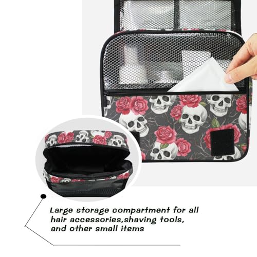 MNSRUU Hanging Toiletry Bag Skulls Rose Flowers Makeup Bag Portable Travel bag for Toiletries Organizer Bags for Women Men, Travel-Essentials Bag - color: Skull 06b