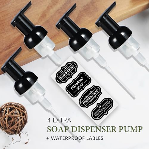 Amolliar Plastic Mason Jar Foaming Soap Dispenser with Pump Lid,16OZ Refillable Hand Soap Dispenser Set with Cute Lables - Farmhouse Decor for Kitchen/Bathroom, Lotion Liquid Dish Soap (4 Pack, Black) - color: Clear Jar With Black Pump, size: 4 Pack
