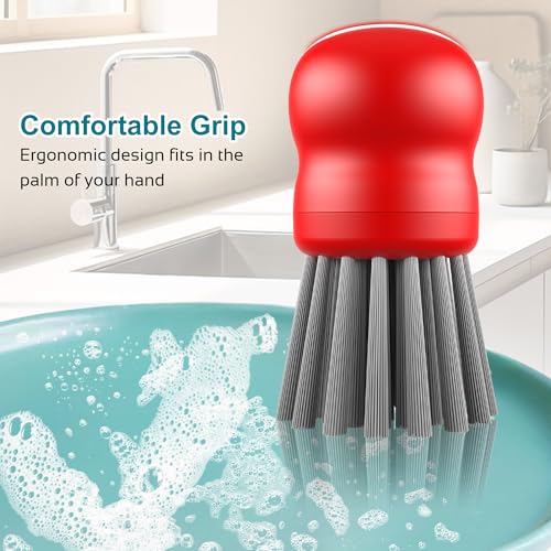 Mini Dish Brush for Cleaning Chicken Shredder, Palm Brush Dish Scrubber with Ergonomic Grip, Kitchen Brush for Washing Dishes, Pans, Pots, Sink (1, Red) - color: Red