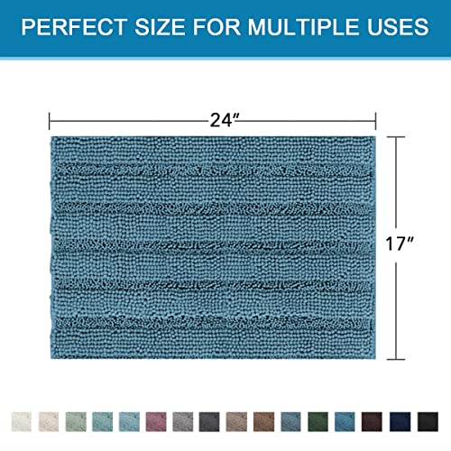 H.VERSAILTEX Bathroom Rugs Bath Rugs for Bathroom Non Slip Bath Mats Extra Thick Chenille Striped Rug 17" x 24" Absorbent Soft Shaggy Washable Dry Fast Bath Mats for Bath Room Floor - Turquoise Blue - color: Turquoise Blue, size: 17" x 24"