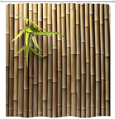 4Pcs Bamboo Shower Curtain Set with Non-Slip Rugs and Toilet Lid Cover Nature Plant 3D Printed Fabric Shower Curtain Bathroom Decor with Hooks Waterproof Washable 72"x72" Brown Green - color: Green Bamboo