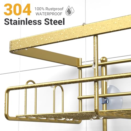 AKTECKE Shower Caddy Hanging Bathroom Organizer: Rustproof Shelf for Inside Shower - No Drilling Racks Over Showerhead - Bath Shelves for Shampoo Soap Gold - color: Gold