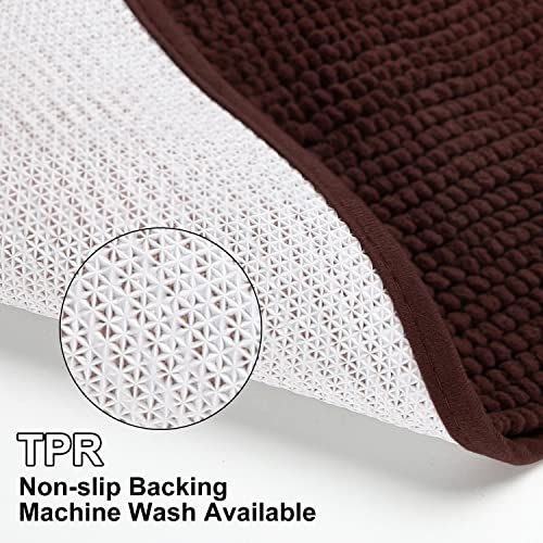 Urvoix Bathroom Rugs Set - 3 Pieces Ultra Soft Non-Slip Bath Mats, Chenille Absorbent Bath Rugs for Bathroom, Tub and Shower (Chocolate Brown) - color: Chocolate Brown