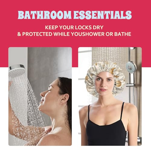 Luxury Shower Cap Satin Lined Reusable Waterproof Double Layer Elastic Adjustable Hair Bath Cap Cute Aesthetic Women Girls-Sun - color: F10-Sun