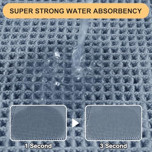 Upgrade Waffle Bath Mat, Boho Bathroom Rugs Absorbent Non Slip, Ultra Soft Bathroom Mat, Machine Washable Knit Bath Rugs with Tassels for Bathroom, Bedroom, Kitchen, Shower, Tub, 32"x20", Blue - color: Blue-looped, size: 1'8" x 2'8" (Rectangular)