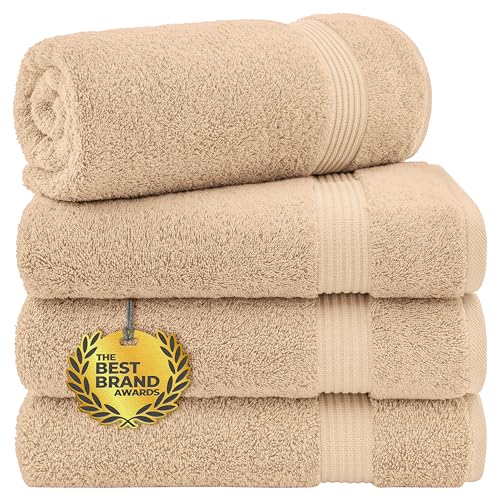 Cotton Paradise Turkish Towel Set, Soft Absorbent Quick Dry, 4 Piece Bath Towel Set, Beige - color: Beige, size: 4 PC SET (27x54")