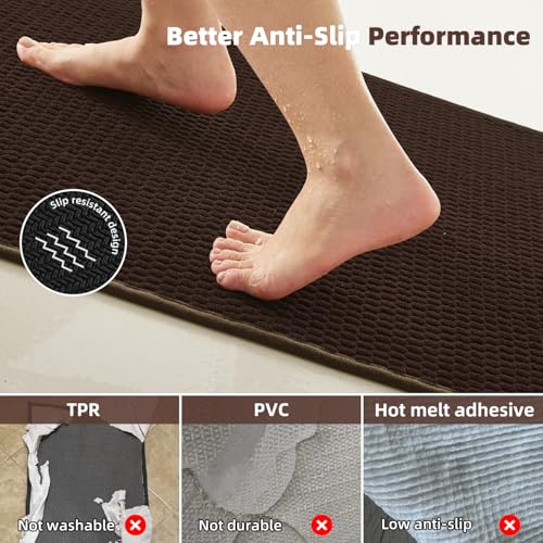 TYUU Large Bathroom Rugs Non Slip Washable Bath Rugs Super Absorbent Bathroom Rug Thin Quick Dry Low Pile Bath Mats, Brown 36"x60" - color: Brown01, size: 3' X 5' (Rectangular)