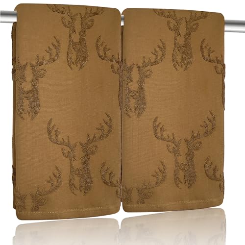 2 Pack Christmas Reindeer Hand Towels 100% Cotton Jacquard Holiday Kitchen Dish Towels Retro Neutral Brown Bathroom Towels Set Gift Seasonal Xmas Winter Bathroom Decor(Brown Reindeer) - color: Brown Reindeer