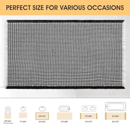 IM HOME Waffle Bath Mat Black & Cream 24"x17",Boho Woven Modern Bath Mat Rugs, Absorbent Non Slip Bathroom Rugs, Soft Washable Bath Rugs with Tassels for Bedroom, Kitchen, Shower, Tub - color: Black & Cream, size: 1'5" x 2' (Rectangular)