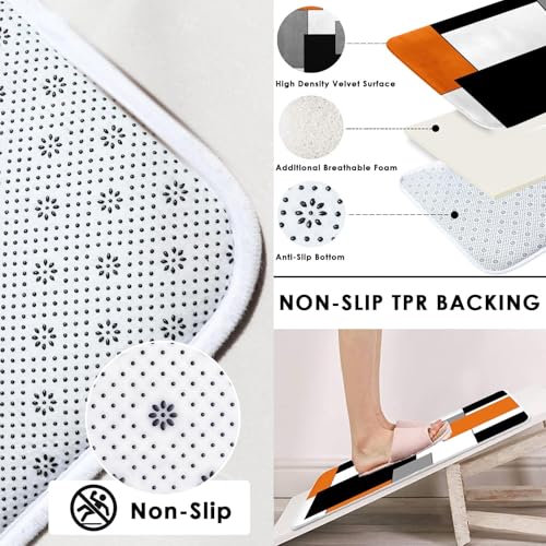 Orange Geometric Shower Curtain Set with Toilet Lid Cover and Non-Slip Rugs for Bathroom, Black White Grey Checkered 4 Pcs Shower Curtain, Modern Abstract Bathroom Set with 12 Hooks - color: Abstract Geometric Orange