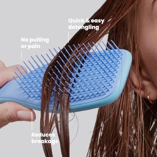 Tangle Teezer Ultimate Detangler Brush, Straight to Wavy, Denim Blues | Patented two-tier, regular-flex teeth reduce breakage & split ends on wet or dry hair; Shower-friendly hairbrush for all ages - color: Denim Blues