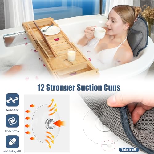 Full Body Bath Pillows for Tub Luxury Bathtub Pillow Cushion for Head,Shoulder,Back&Lumbar Support Thick Tub Pillow for Bathtub for Women Relaxing Soft 5D Air Mesh Mat 12 Non-Slip Power Suction Cups - color: Black Bath Pillow
