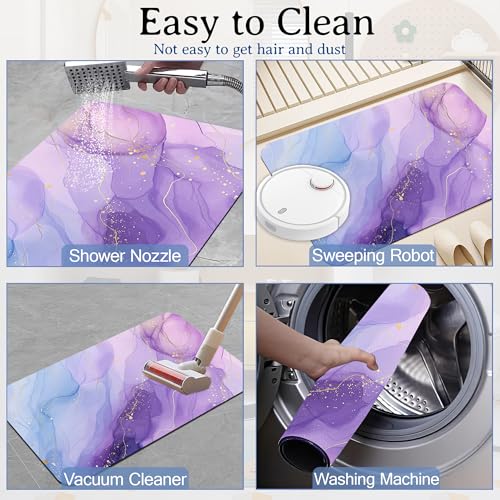 Elightvap Purple Golden Marble Bathroom Mat Quick Drying Non Slip Bath Mats Absorbent,Bath Mat Quick Dry Bathroom Rug in Front of The Kitchen Sink, Shower Room, Bathtub,17 * 29.5 Inches - color: Purple Golden Marble