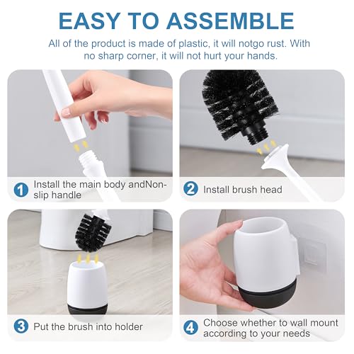 Toilet Brush, Toilet Bowl Brush and Holder Set for Bathroom, Toilet Cleaning Scrubber Cleaner Brush for Bathroom for Deep Cleaning with Stiff Plastic Bristle, Ventilated Holder (Black Head) - color: Black Head