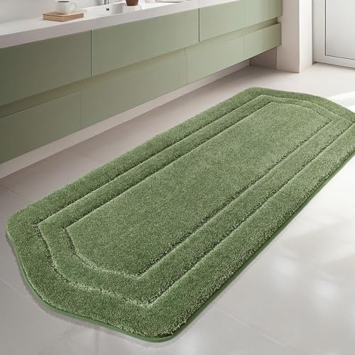 COSY HOMEER Bathroom Rugs Mat 24”x70” Absorbent Non-Slip Bath Mat, Plush Shaggy Bathroom Runner, Machine Washable Large Soft Bath Mats for Bath Floor,Tub and Shower,Green - color: Green, size: 2' x 5'10" (Oval)