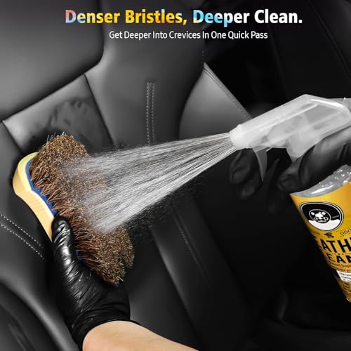 YeewayVeh Horse Hair Leather Cleaning Brush - Upgraded Long Bristle Car Leather Brush with 360° Soft Grip, for Car Interior Seats, Sofa, Upholstery & Furniture Care - color: Blue, size: 1 Pack