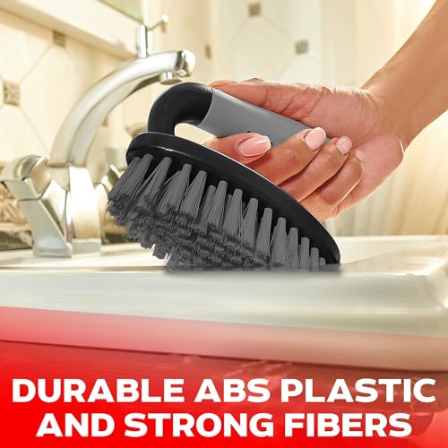 Scrub Brush Set of 6 pcs - Cleaning Shower Scrubbers with Squeegee for Shower Glass and Adhesive Wall Hooks Including Grout Cleaner Brush, Scrub Brushes for Cleaning Bathroom, Shower, Tile, Bathtub - color: Black, Set of 6
