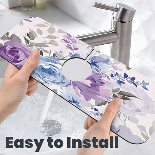 Lavender Flowers Kitchen sink faucet pad, strong water absorption, anti slip, easy to clean, very suitable for splash and drip prevention, suitable for kitchens and bathrooms - color: Lavender Flowers