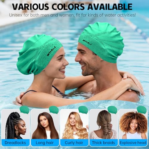 WHALE Extra Large Swim Cap Designed for Men and Women with Thick, Long Hair, Hair Extensions Or Afro-Textured Hair Long-Hair Swim Cap Highly Waterproof to Keep Hair Dry - color: Light green