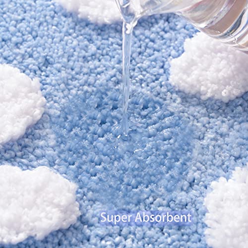 QJHOMO Toilet Rugs U Shaped, Blue Toilet Mat Cute Daisy Contour Bath Rug 20"x24", Extra Thick Soft Machine Washable Toilet Carpet, Non Slip Bathroom Floor Mats Super Absorbent Microfiber Bath Rugs - color: Blue, size: 1'8" x 2' (U-Shape)